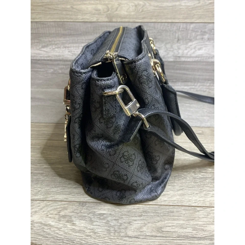 Guess EST 1981 Cathleen Charcoal Black Satchel 3 Compartment Handbag‎